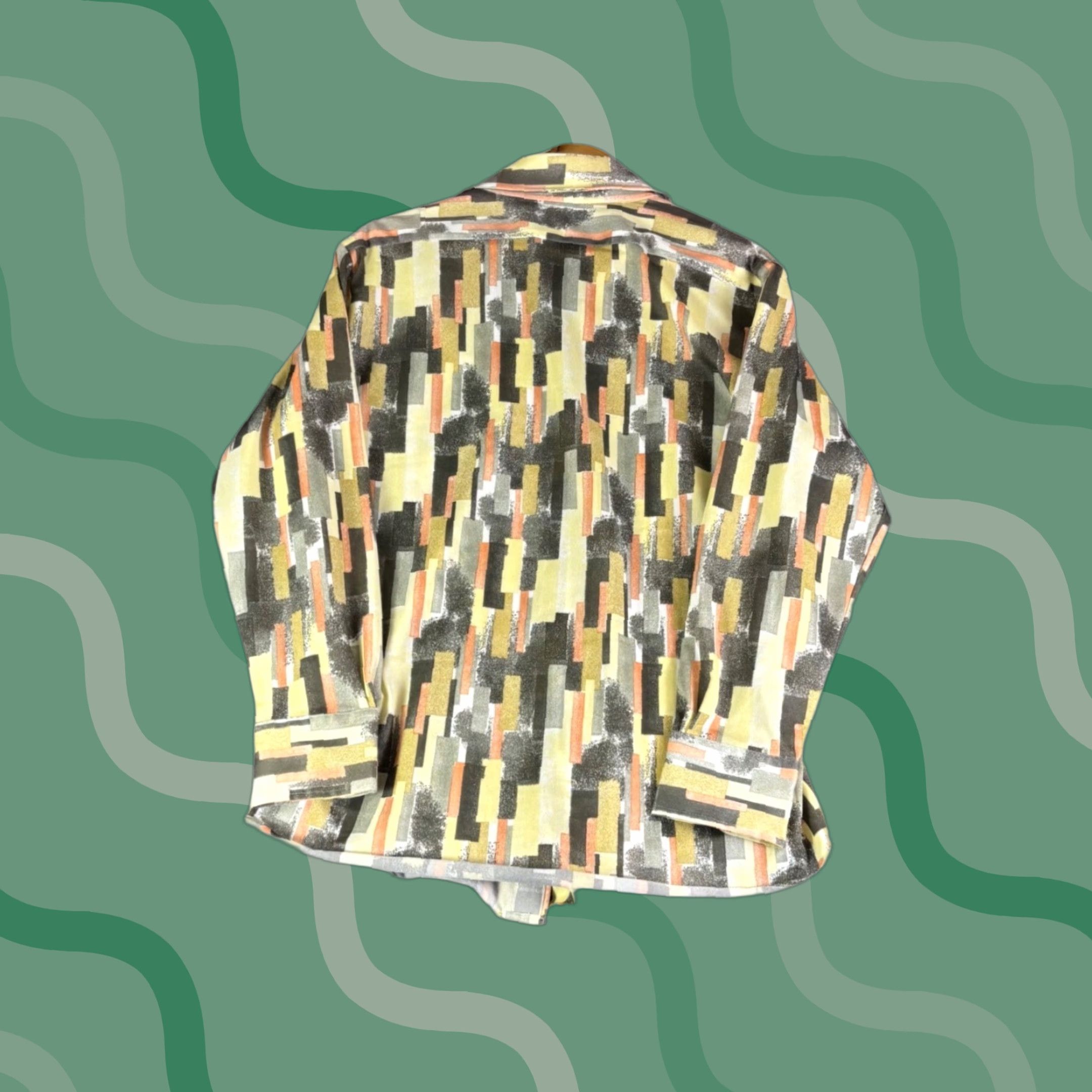 Vintage VINTAGE Kmart Dress Shirt Mens Geometric Print Long Sleeve Button Up 15-33 100% Polyester Yellow Casual Workwear Business Size 40R - 1 Thumbnail