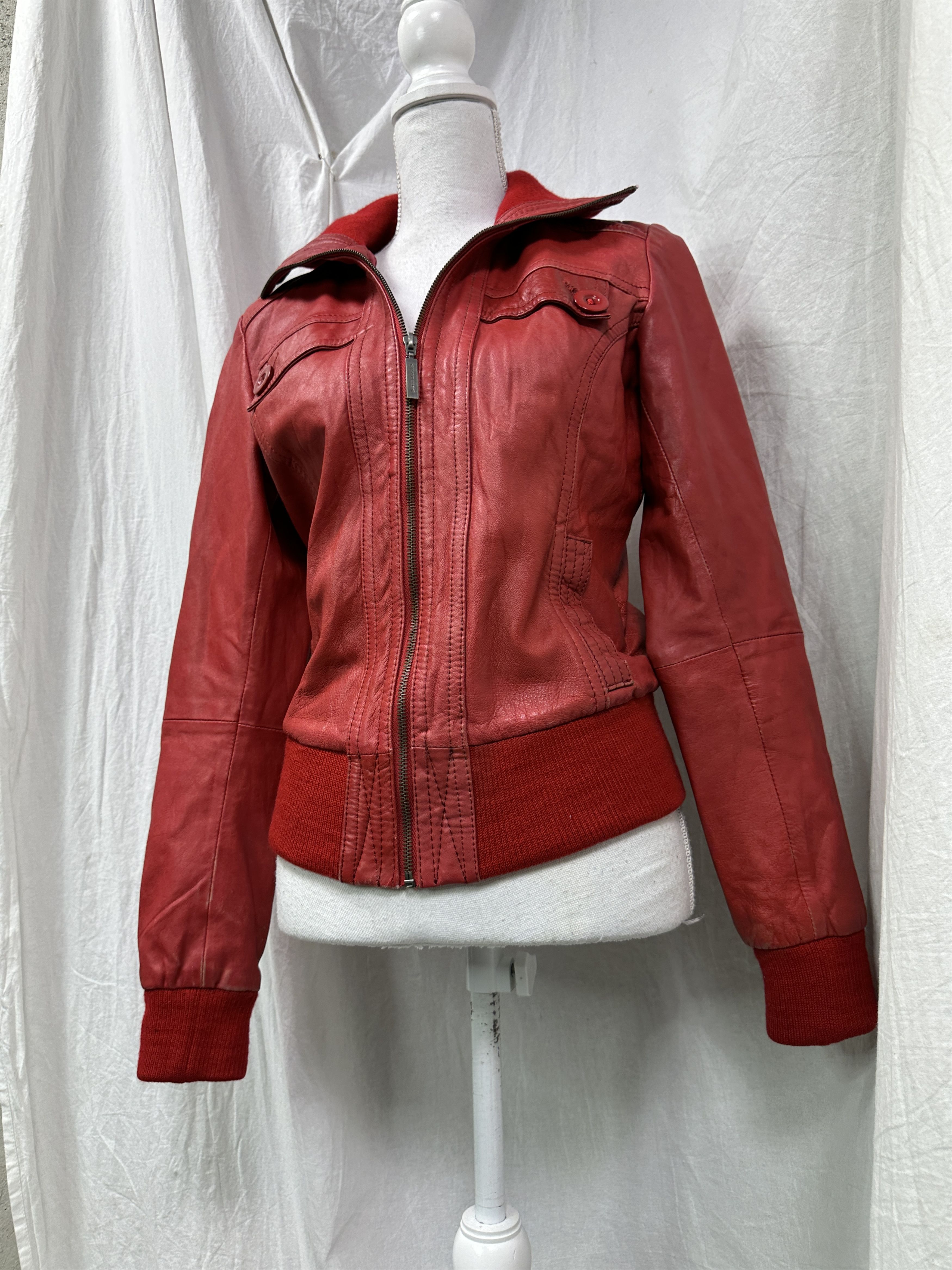 Vintage Vintage Leather Moto Biker Cherry Red Jacket Y2K Size S / US 4 / IT 40 - 8 Thumbnail