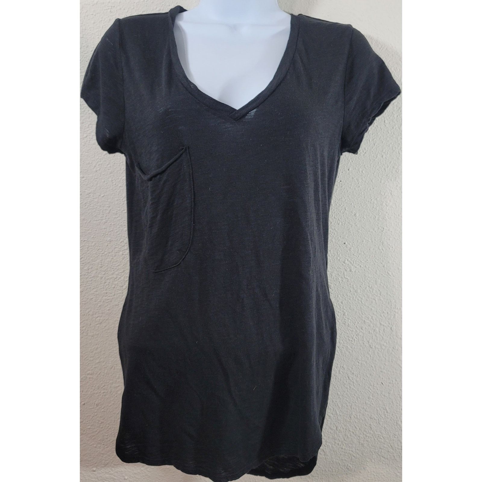 Other Marvenie Black Slub Knit V Neck Top Small Lightweight Soft Size S / US 4 / IT 40 - 1 Thumbnail