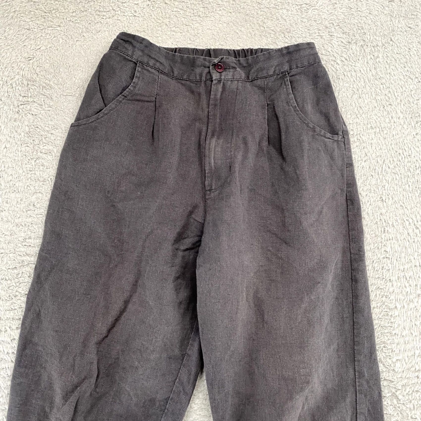 Vintage Micaela Greg Barrel Pants Womens XS Gray Linen Cotton Pleated Cuffed Ankle Size 26" / US 2 / IT 38 - 3 Thumbnail