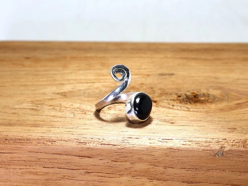 Handmade Black Onyx Ring, 925 Sterling Silver Handmade Spiral Jewelry Size ONE SIZE - 3 Thumbnail