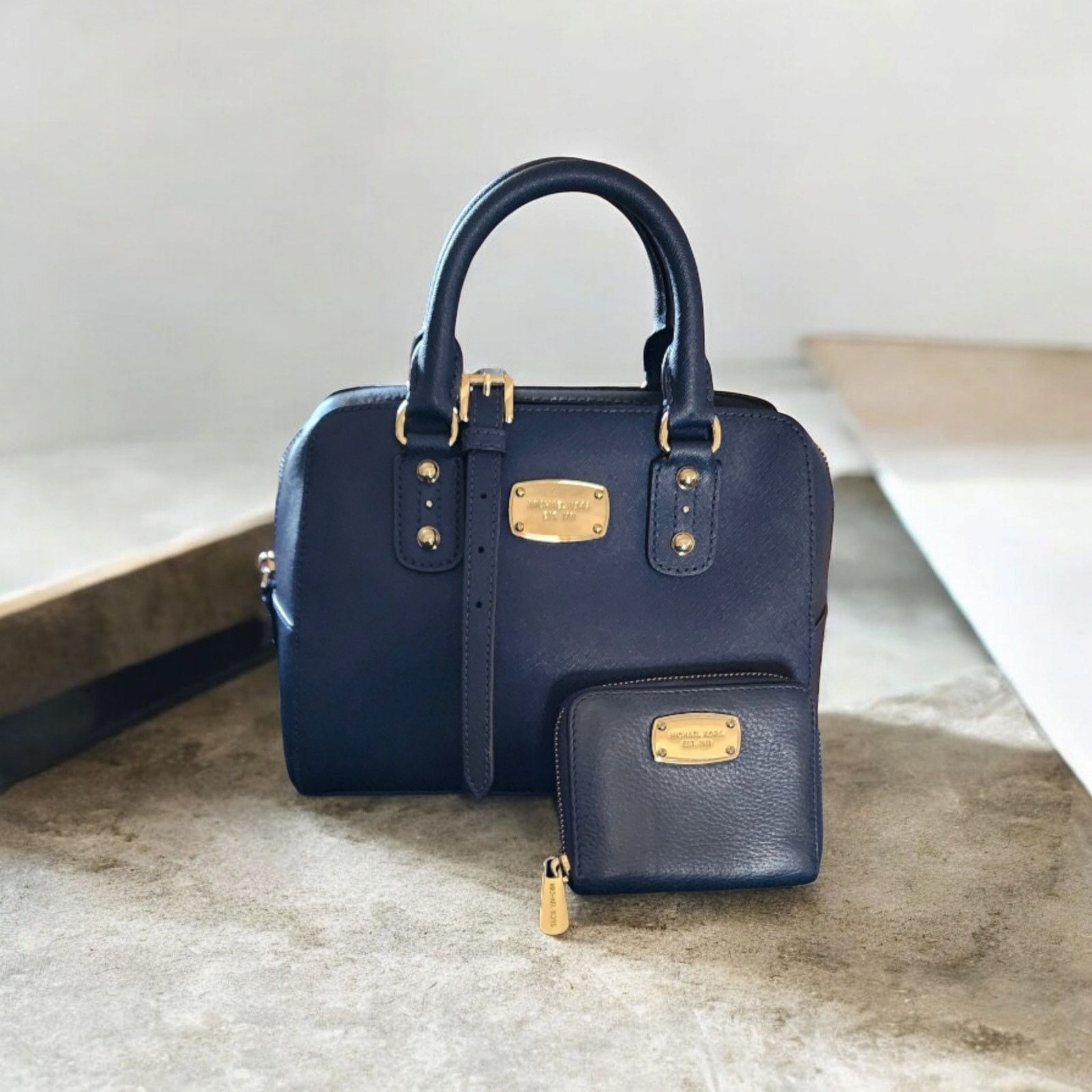Michael Kors Michael Kors Satter Calf Navy Leather Small Satchel & wallet Size ONE SIZE - 1 Thumbnail