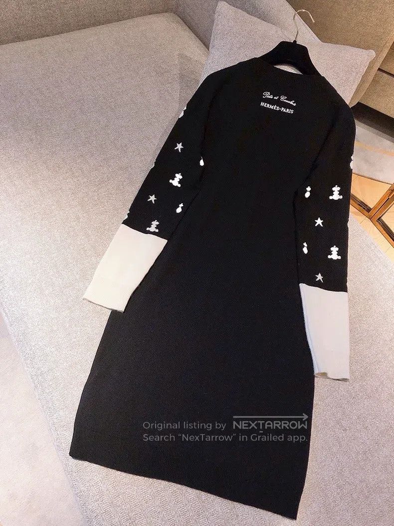 Hermes Hermes Black and white cashmere knitted long sleeve dress, Size XS / US 0-2 / IT 36-38 - 2 Thumbnail