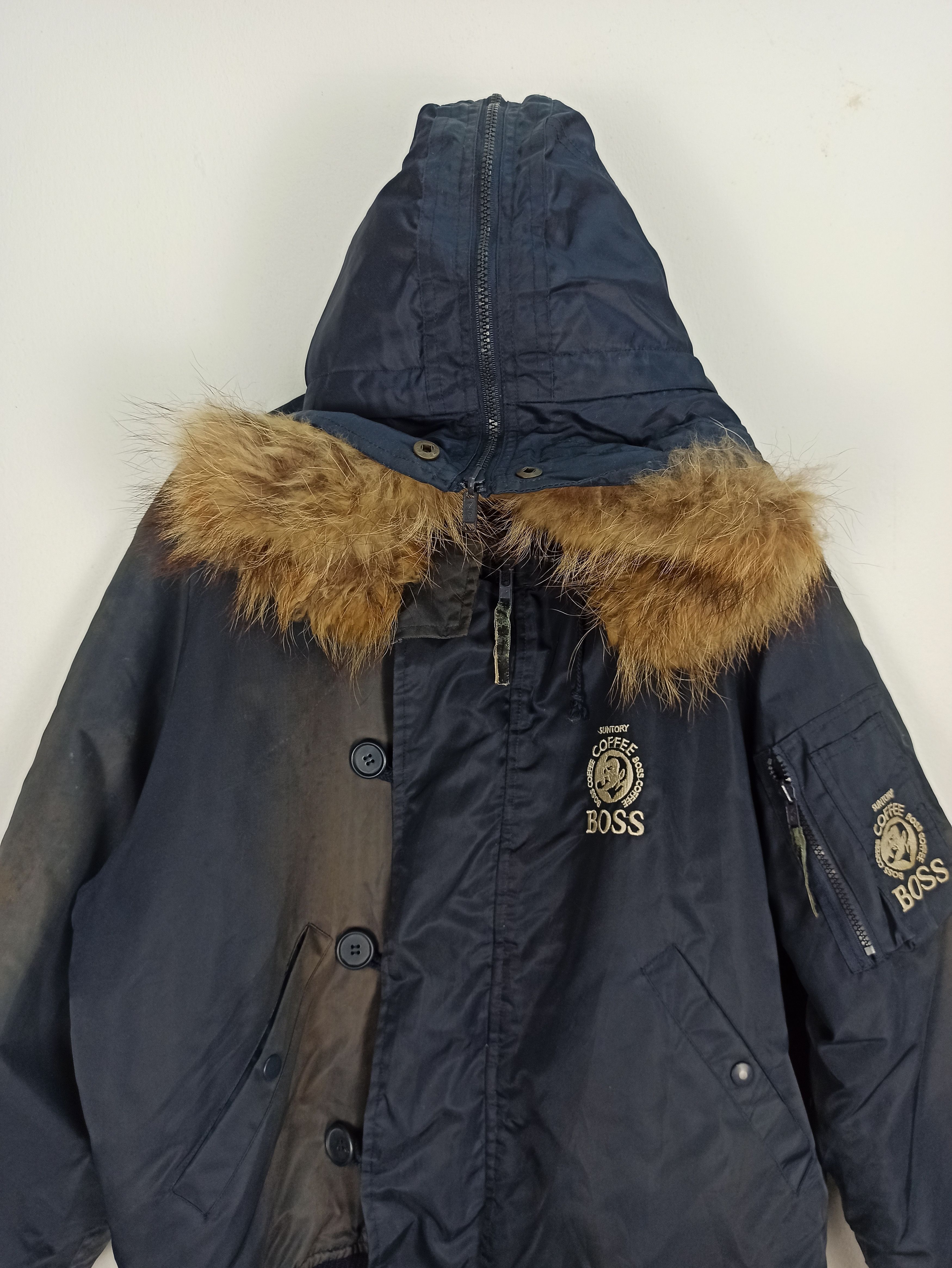 If Six Was Nine Vtg SUN FADED Suntory Boss Coffee Bombers Jacket Hoodie Fur Size US L / EU 52-54 / 3 - 3 Thumbnail