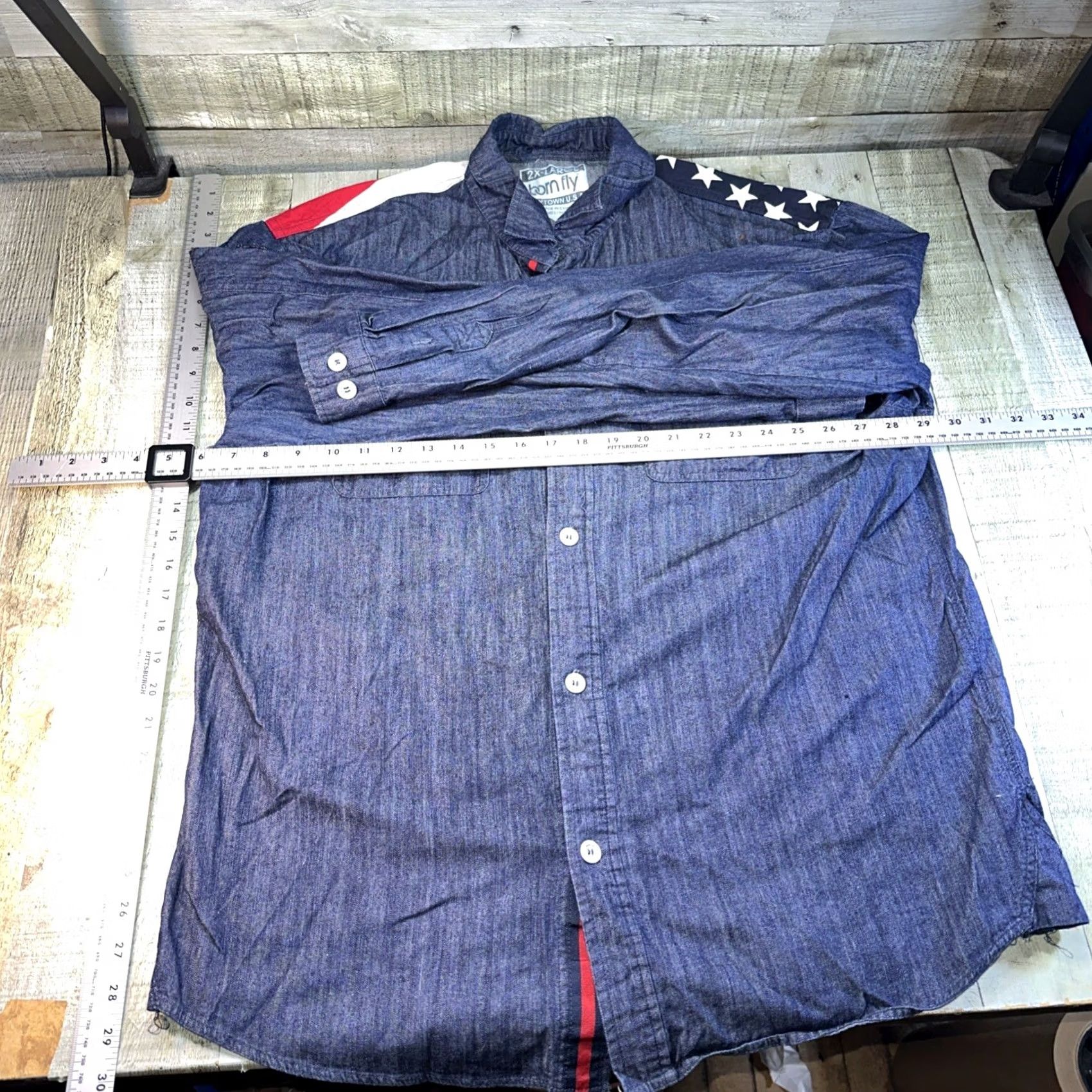 X-LARGE Bornfly Button-Up Denim Shirt XXLarge Men Long Sleeve Blue Size US XXL / EU 58 / 5 - 4 Thumbnail