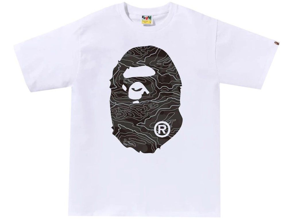 image of Bape Layered Line Camo Big Ape Head Tee in White/Black, Men's (Size 2XL)