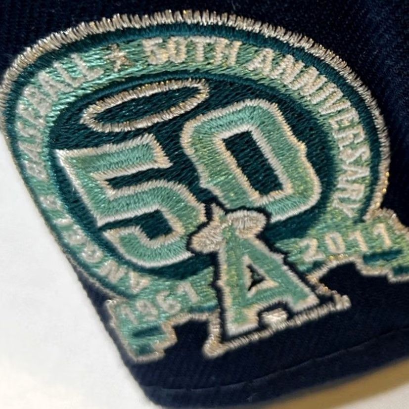 New Era VINTAGE New Era 59FIFTY Fitted Hat Mens 7 3/8 Navy Anaheim Angels 50th Anniversary Patch Size ONE SIZE - 2 Thumbnail
