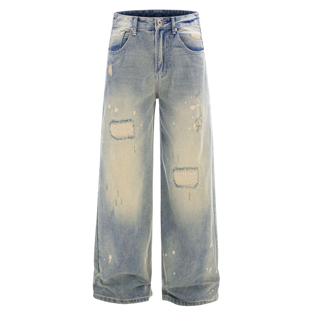 Jean Men's gradient distressed loose punk washed ripped jeans Size US 32 / EU 48 - 1 Thumbnail