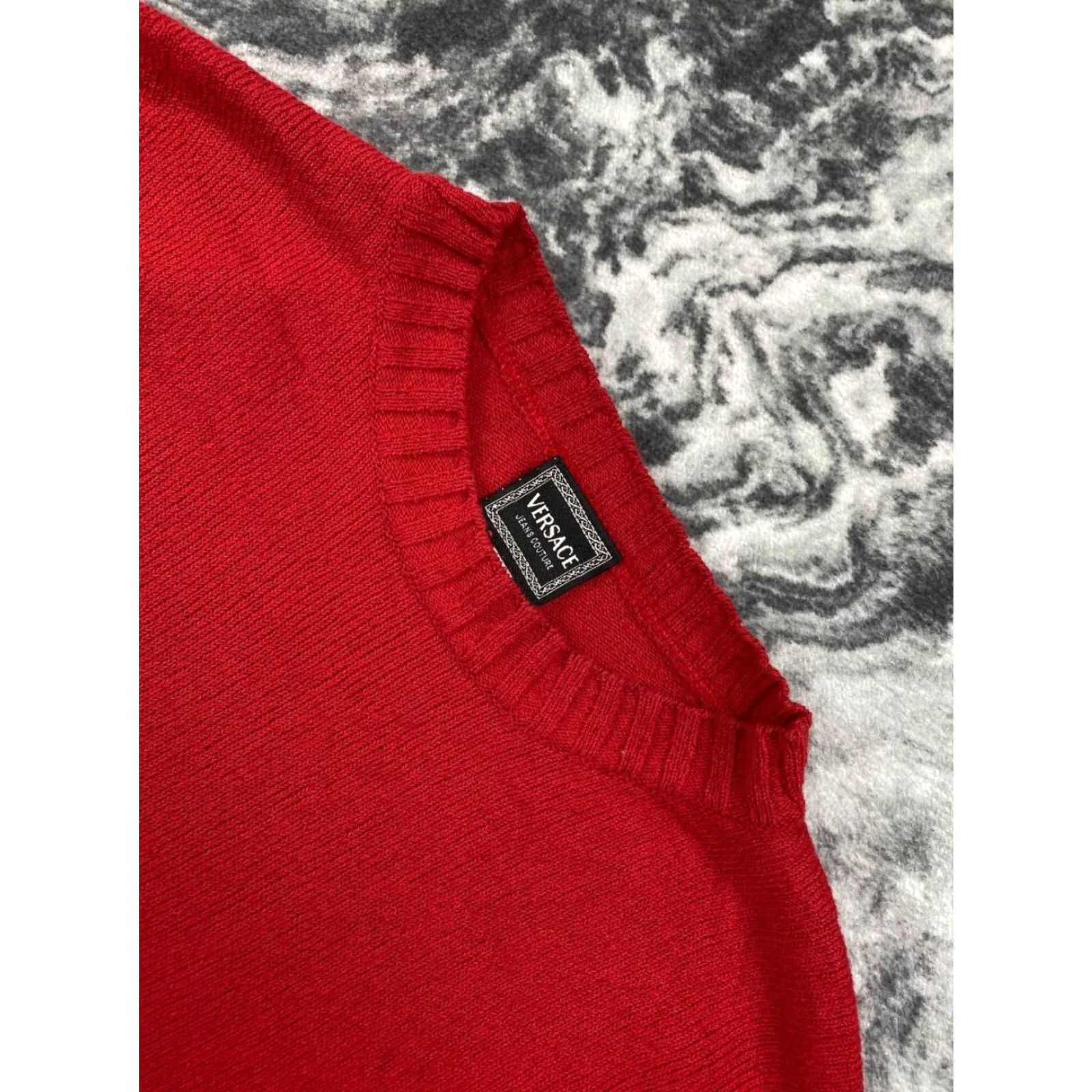 Versace VINTAGE Versace Jeans Couture Medusa Knit Sweater Men XL Red 90s Logo Pullover Knit Wool Sweater Mens Size US XL / EU 56 / 4 - 4 Thumbnail