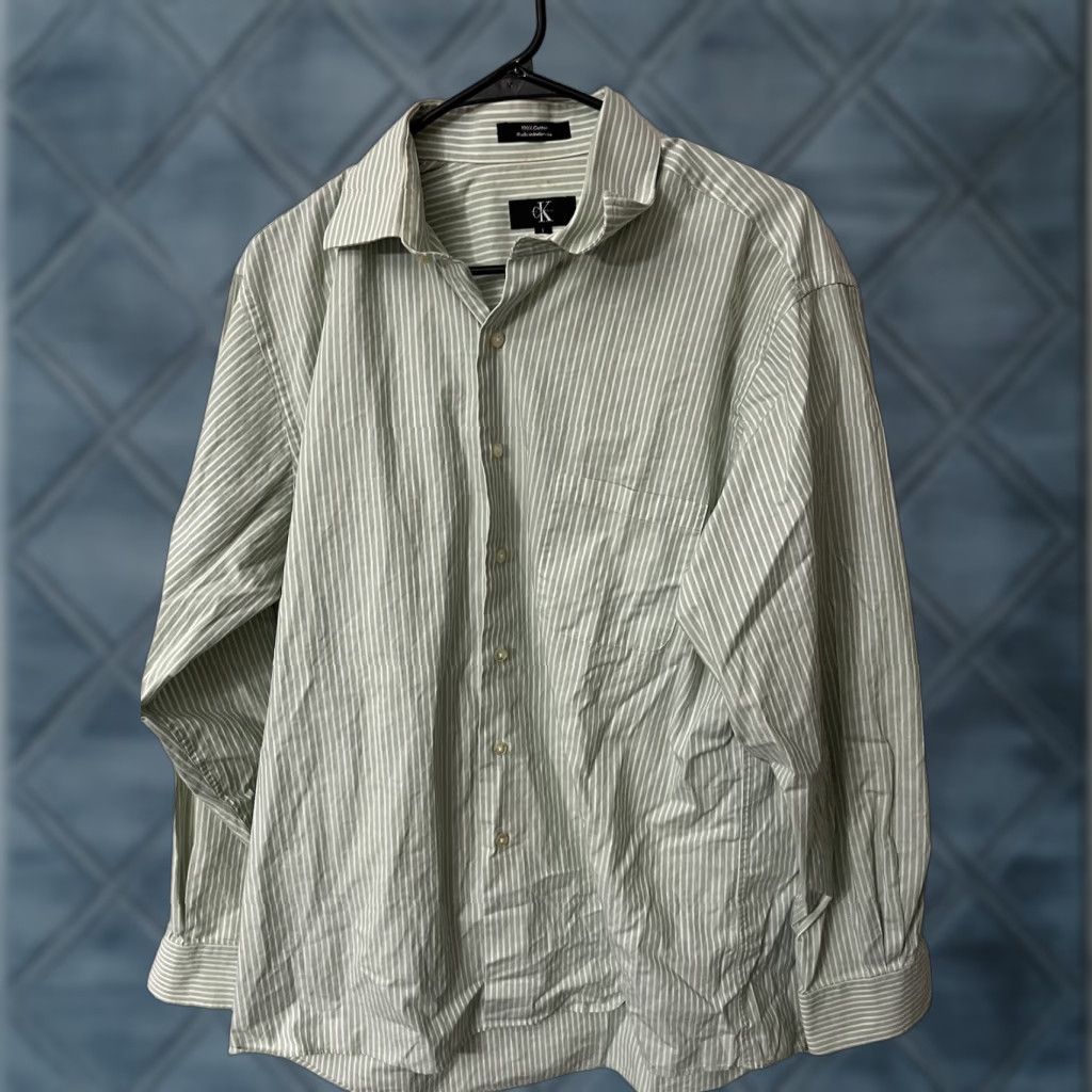 Vintage VINTAGE Calvin Klein CK Men's Long Sleeve Button-Down Shirt Size Large Green Striped Business Casual Classic Size US L / EU 52-54 / 3 - 1 Thumbnail