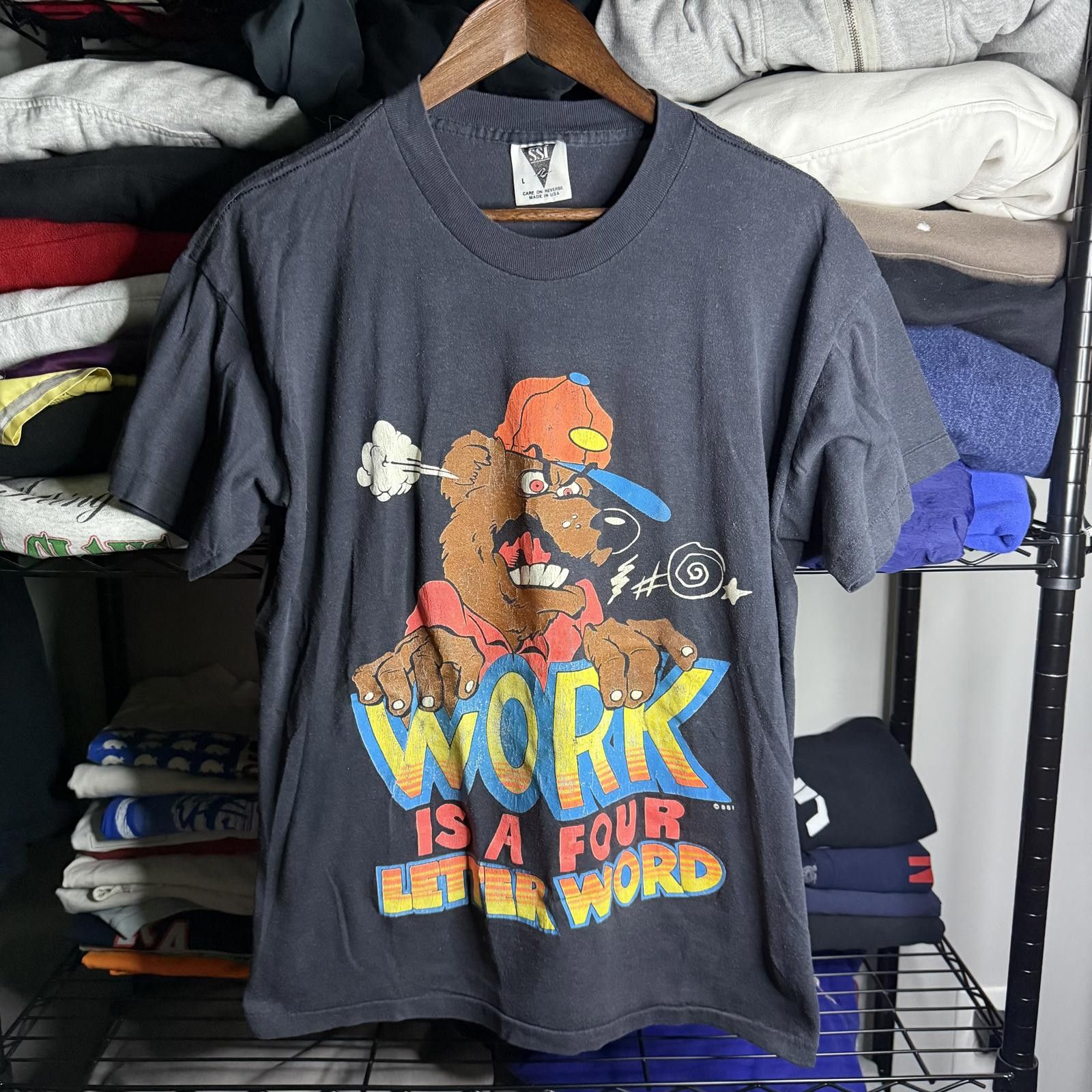 Designer Vintage SSI Work Is A Four Letter Word T-shirt Size US L / EU 52-54 / 3 - 1 Thumbnail