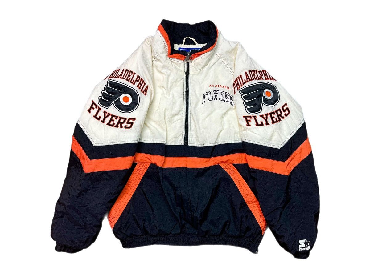 image of Nhl x Starter Vintage Philadelphia Flyers Starter Pullover Puffer Jacket in White Black Orange (Siz