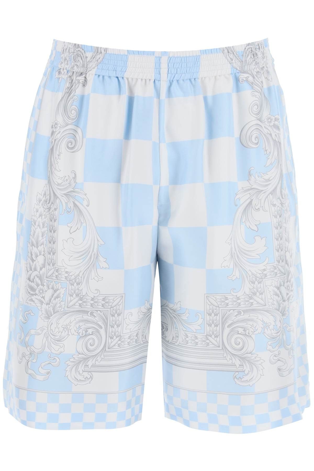 image of Versace Printed Silk Bermuda Shorts Set in Bianco, Men's (Size 32)