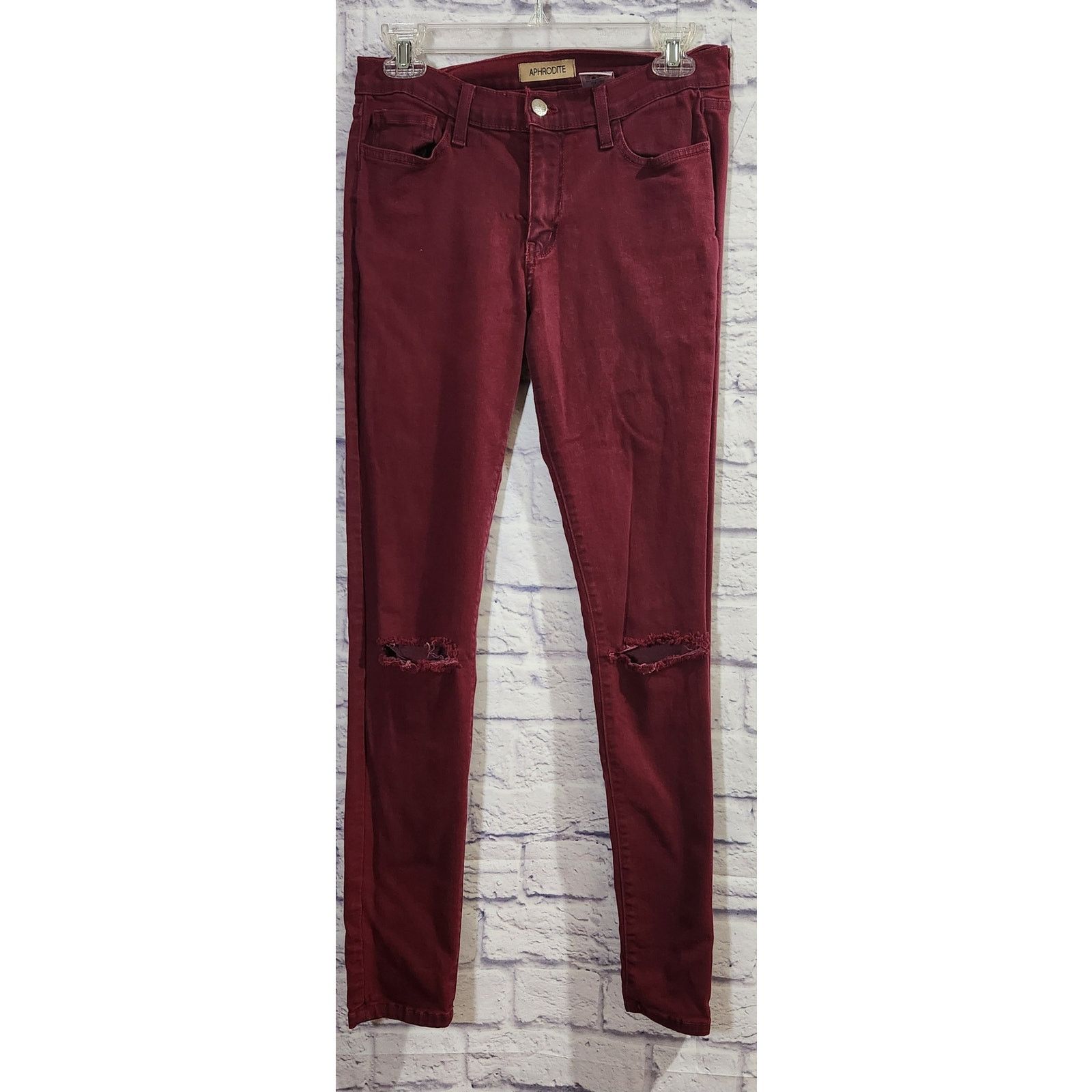 Other Aphrodite Burgundy High Waisted Skinny Distressed Jeans 9 Size 28" / US 6 / IT 42 - 1 Thumbnail
