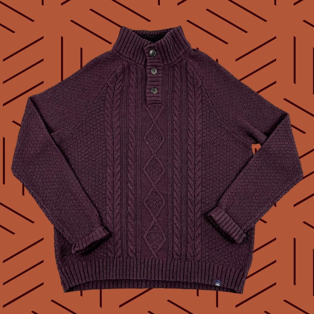 FatFace FAT FACE Sweater Mens 2XL XXL Wool Blend Thick Cable Knit Jumper Maroon Red Size US XXL / EU 58 / 5 - 1 Thumbnail
