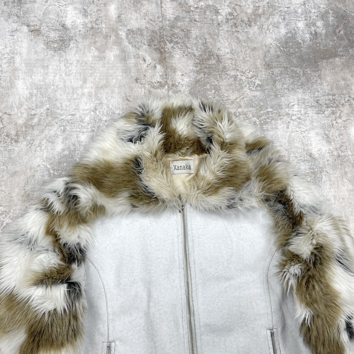 Japanese Brand Y2K WHITE PAINTED LEATHER + FAUX FUR JACKET ARCHIVE Size US XS / EU 42 / 0 - 4 Thumbnail