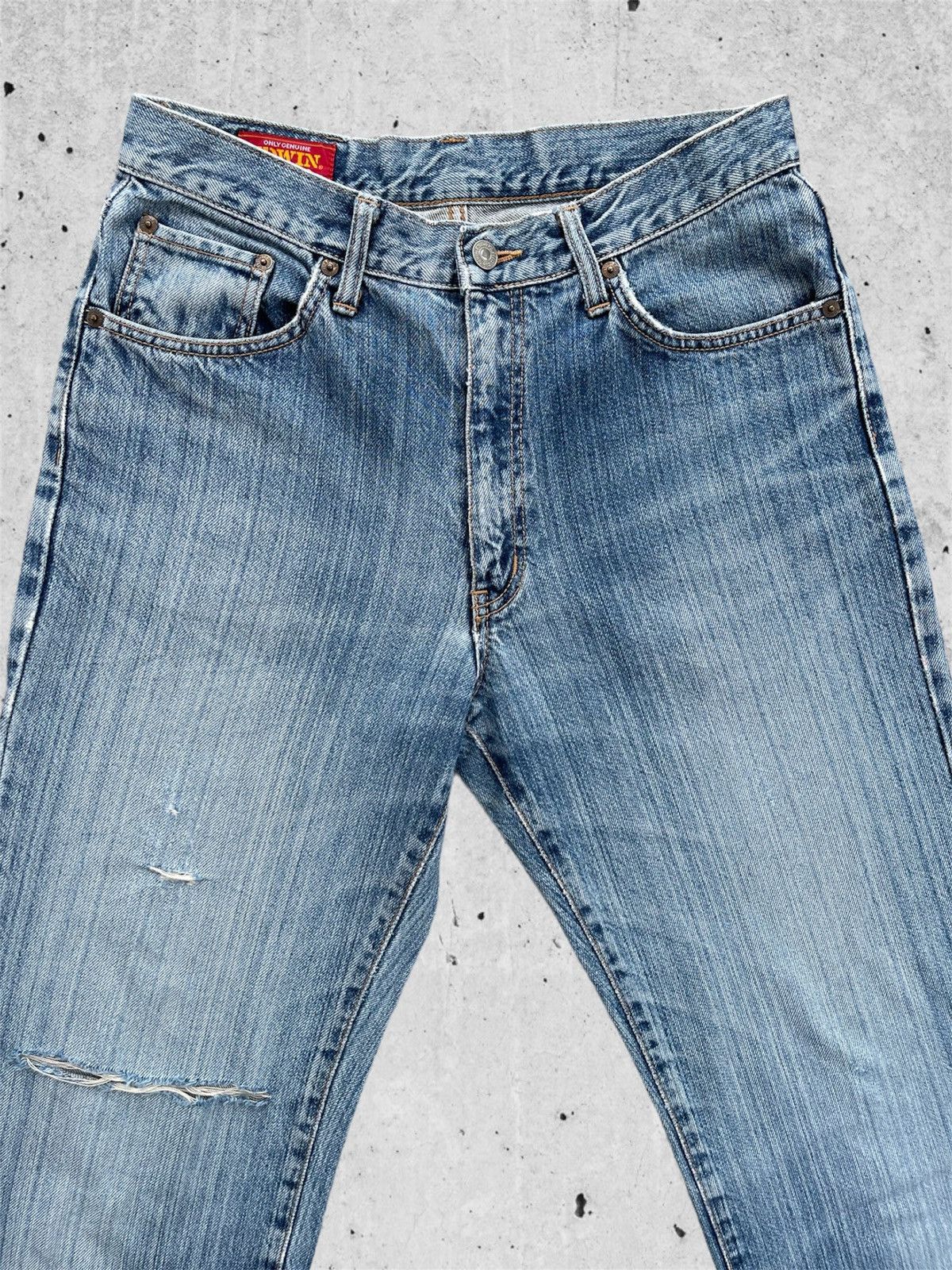 Edwin × Japanese Brand 🔥 Edwin Us Classic Light Blue Distressed Denim W29🔥 Size US 29 - 3 Thumbnail