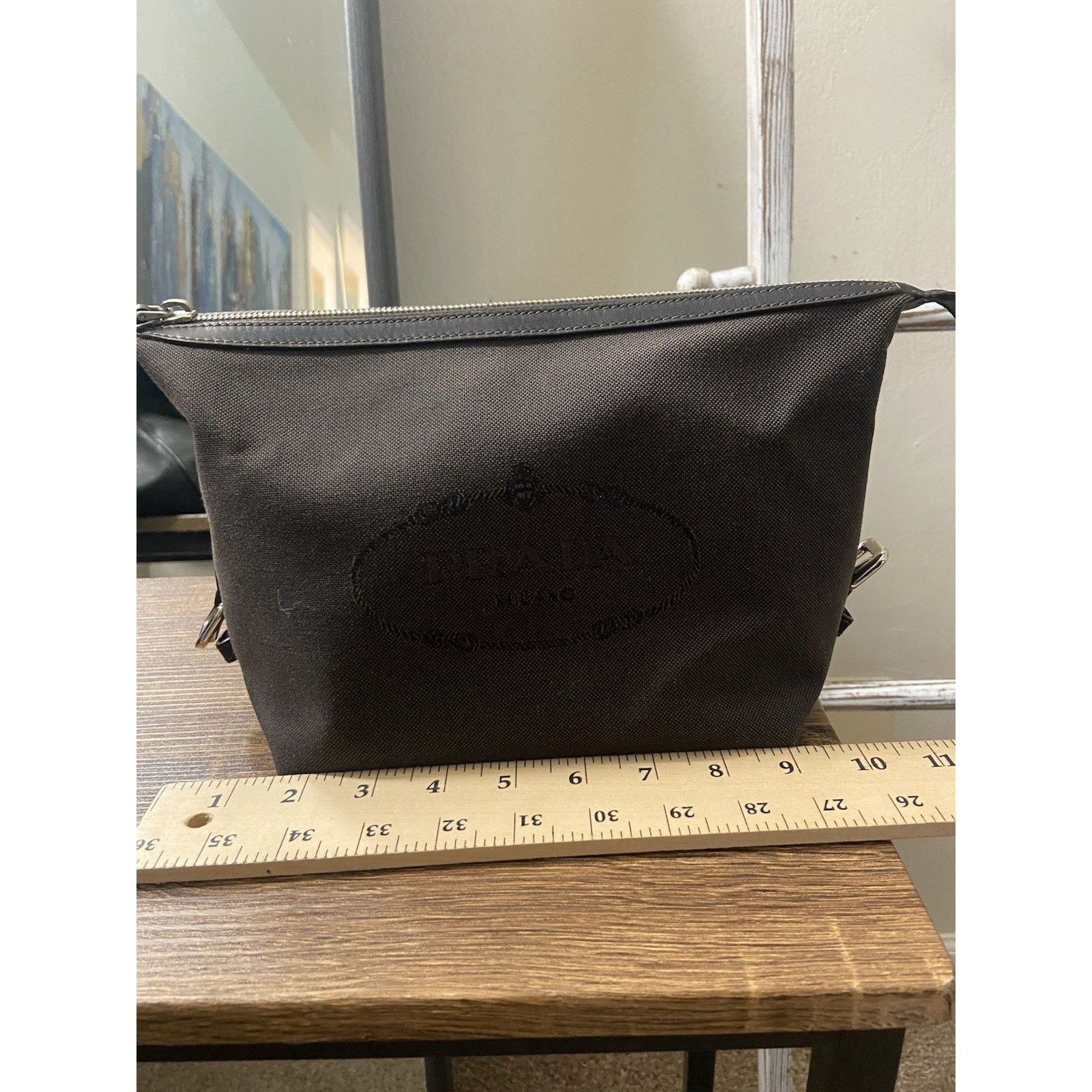 Prada Prada Canapa brown canvas leather buckle clutch pouch bag Size ONE SIZE - 11 Thumbnail