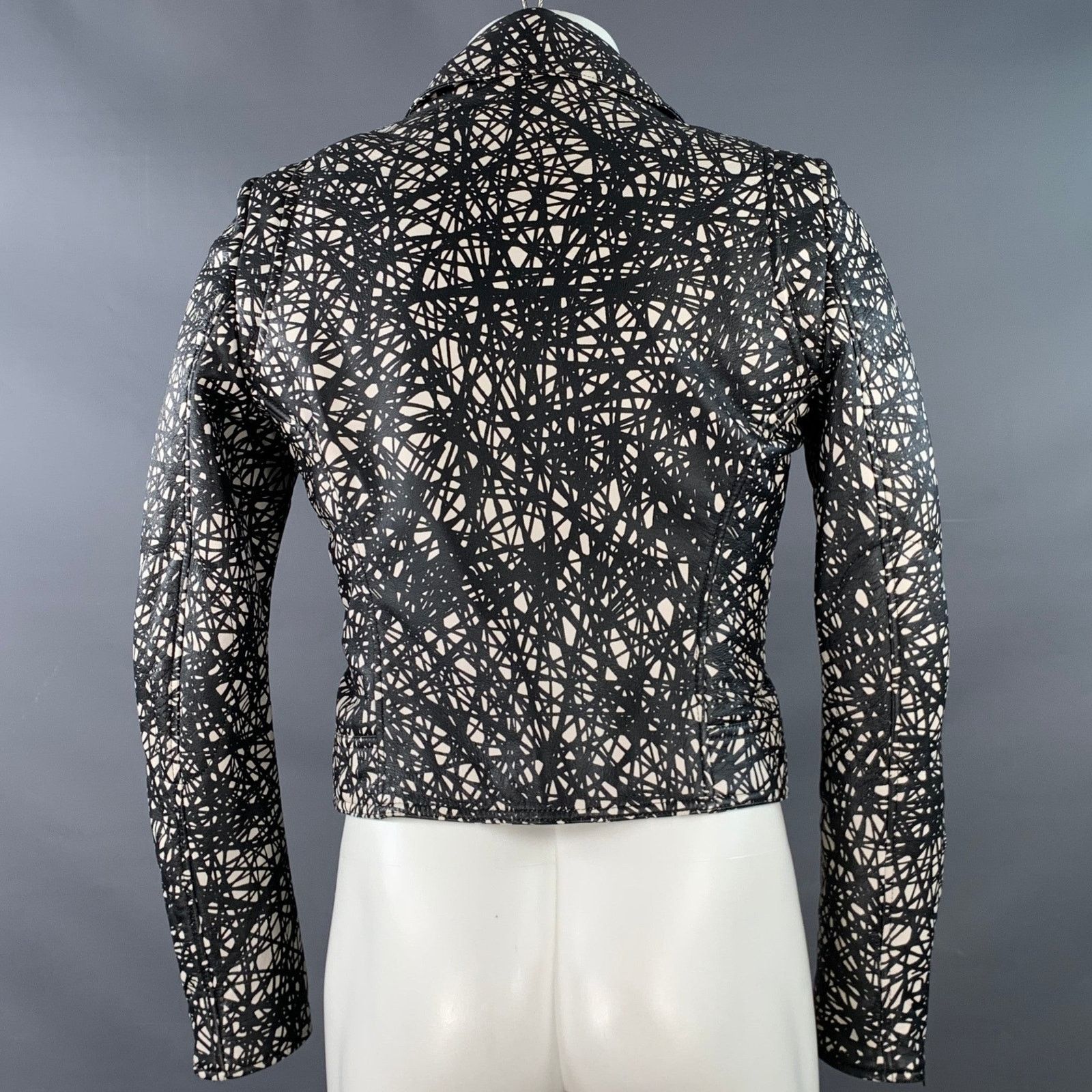 Balenciaga BALENCIAGA Black White Marbled Lambskin Motorcycle Jacket Size US S / EU 44-46 / 1 - 4 Thumbnail