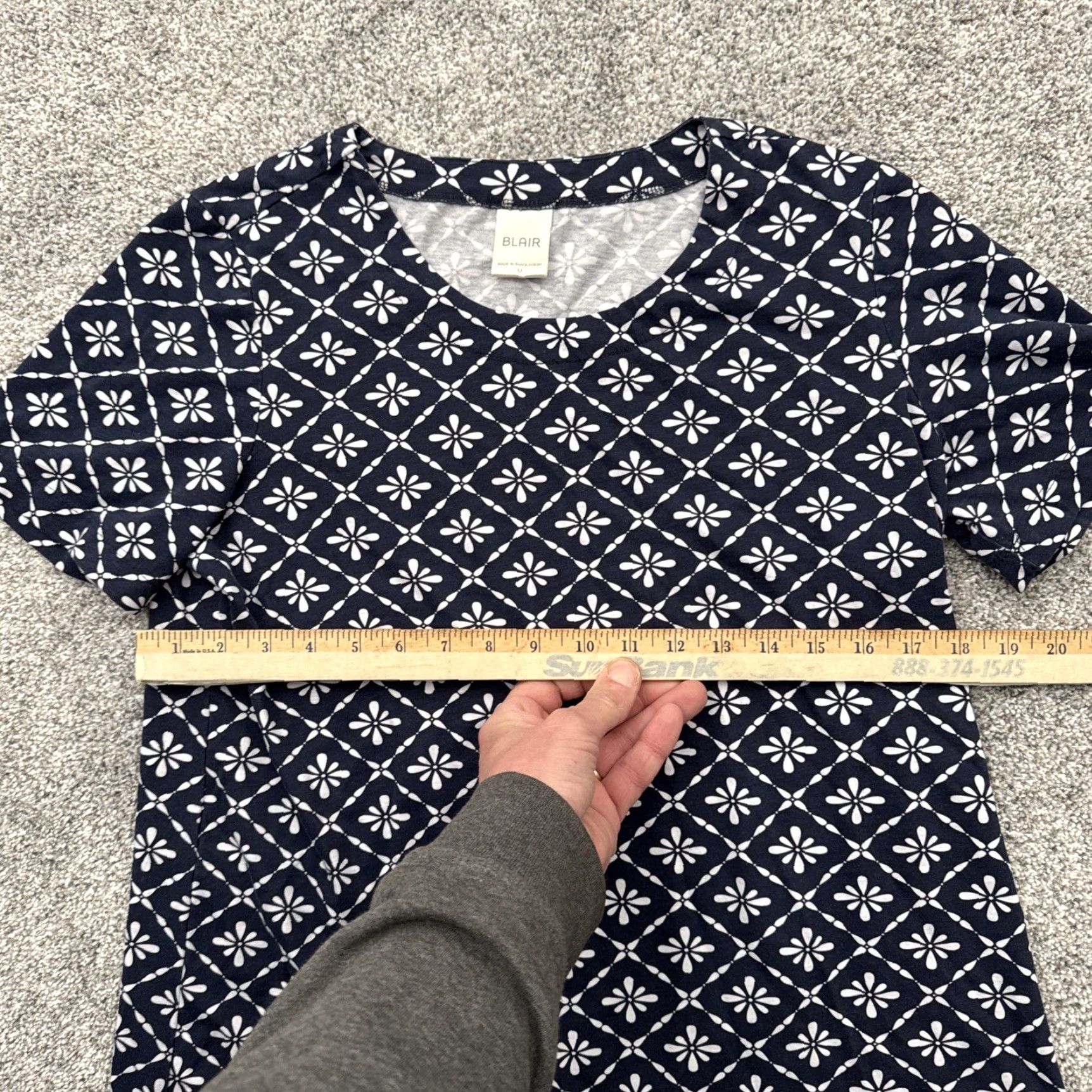 Blair Blair Blouse Womens Size M Blue Geometric Floral Tile Preppy Grandmacore Retro Y2K City Flower Short Sleeve Round Neck Pullover Casual Travel Size M / US 6-8 / IT 42-44 - 3 Thumbnail