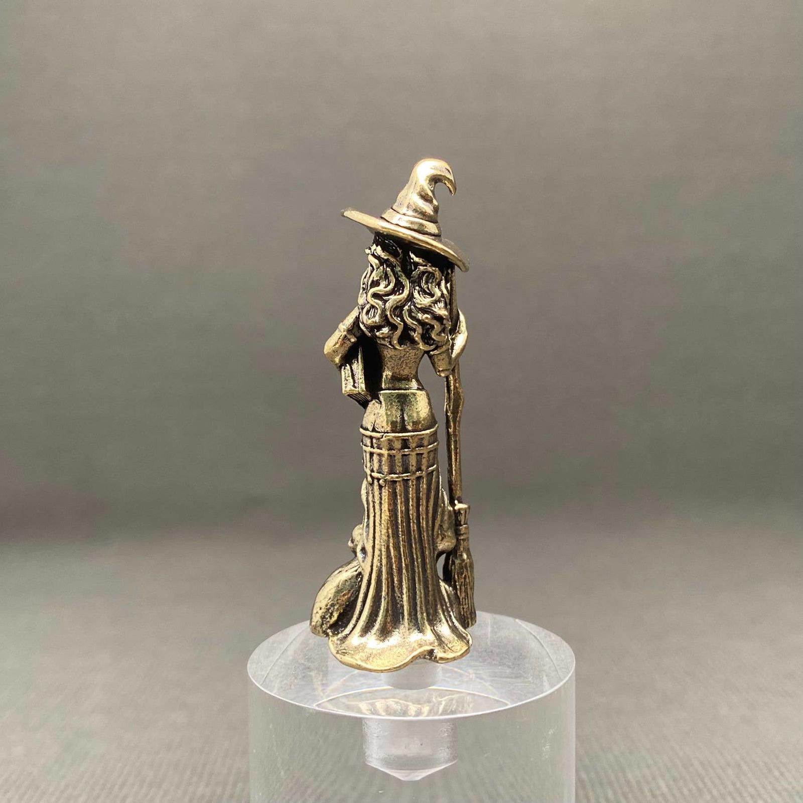 The Unbranded Brand Brass Witch Figurine with Broom and Cat Size ONE SIZE - 2 Thumbnail