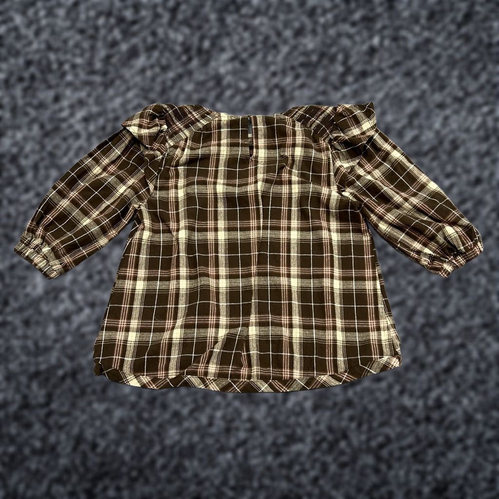 Vintage UMGEE Blouse Womens M Brown Plaid Tunic 3/4 Sleeve Cotton Top Ruffle Boho Shirt Size M / US 6-8 / IT 42-44 - 1 Thumbnail