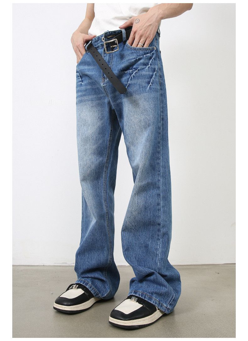 Japanese Brand Trendy lightning pattern washed retro straight flared jeans Size US 32 / EU 48 - 3 Thumbnail