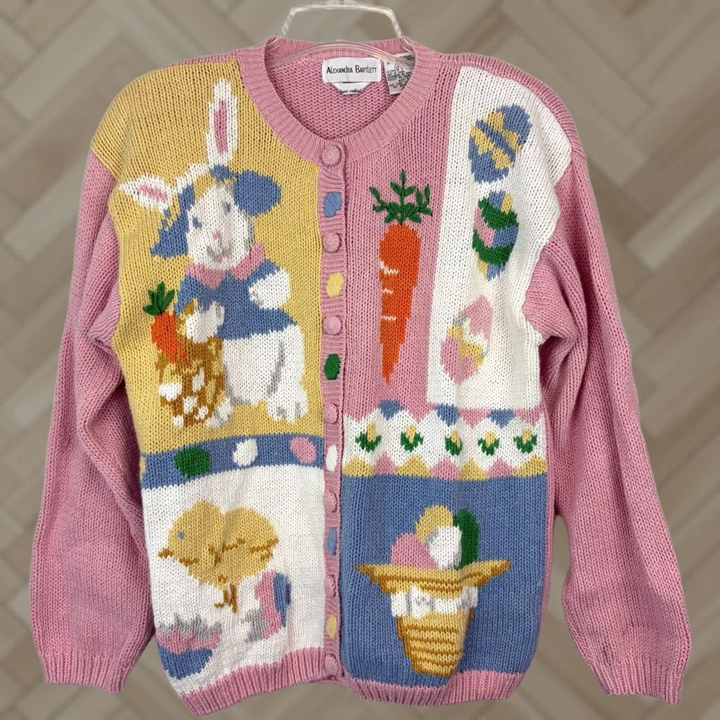 Pinko VINTAGE Alexandra Bartlett Easter Sweater Womens Large Cardigan Pink Bunny Eggs Read Size L / US 10 / IT 46 - 1 Thumbnail