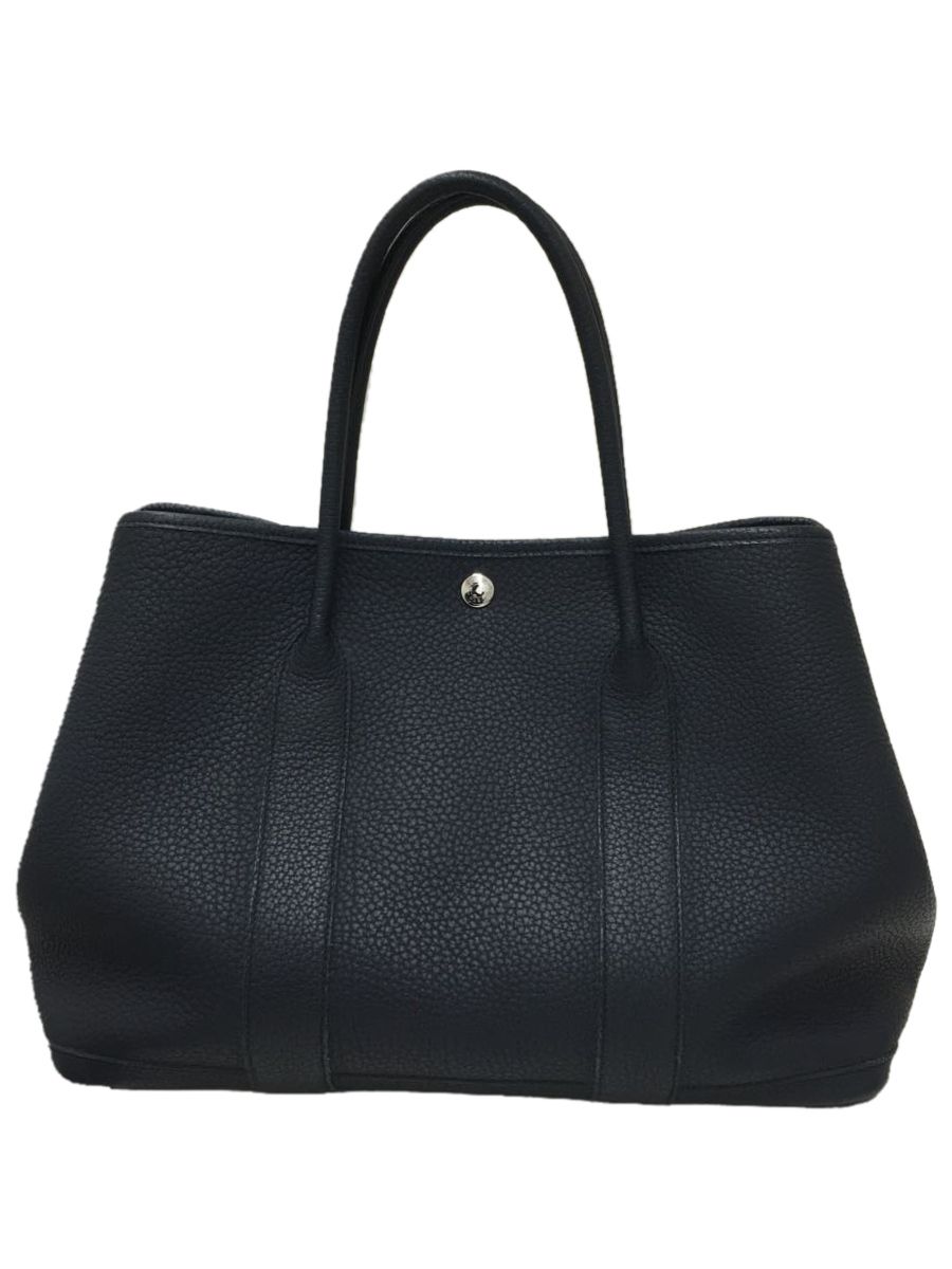 image of Hermes Engraved Garden Party Pm Leather Handbag in Black, Women's