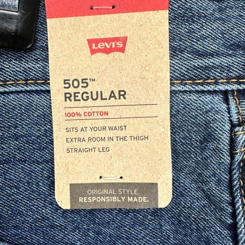 Levi's Levis 505 Jeans Mens 40X30 Blue Denim Regular Straight Leg 5 Pocket Cotton Button NWT Size US 40 / EU 56 - 2 Thumbnail