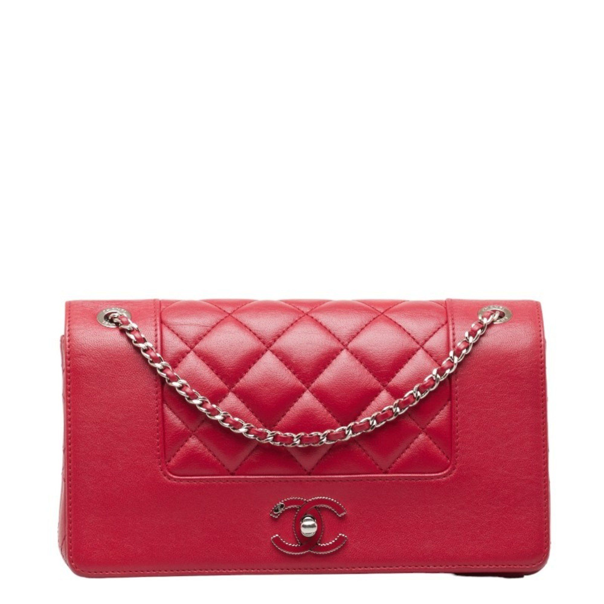image of Chanel Matelasse Coco Mark Chain Shoulder Bag Red Leather Women's Chanel in Red Color