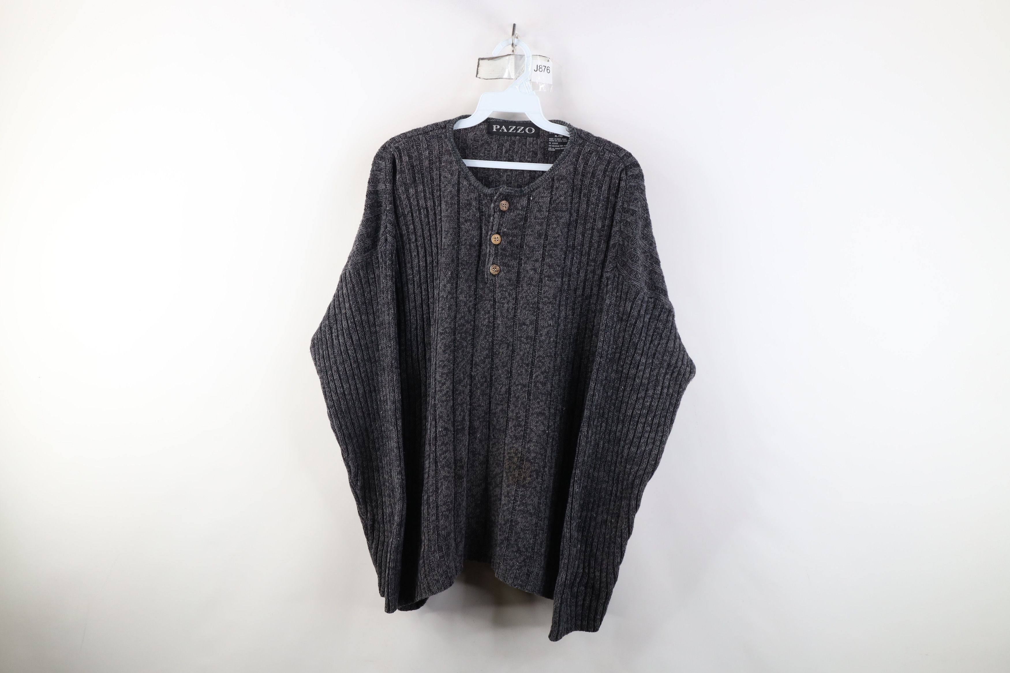 Vintage Vintage 90s Streetwear Ribbed Knit Henley Sweater Gray Size US XL / EU 56 / 4 - 1 Thumbnail