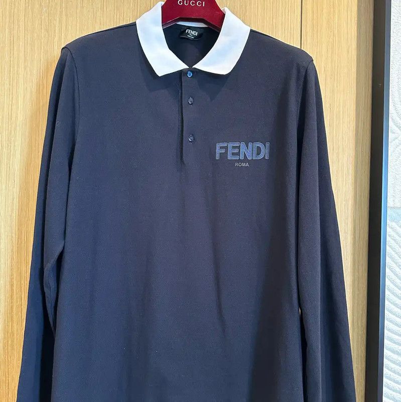 Fendi Fendi Black Cotton Long Sleeve Polo Shirt 0089 Size US L / EU 52-54 / 3 - 1 Thumbnail