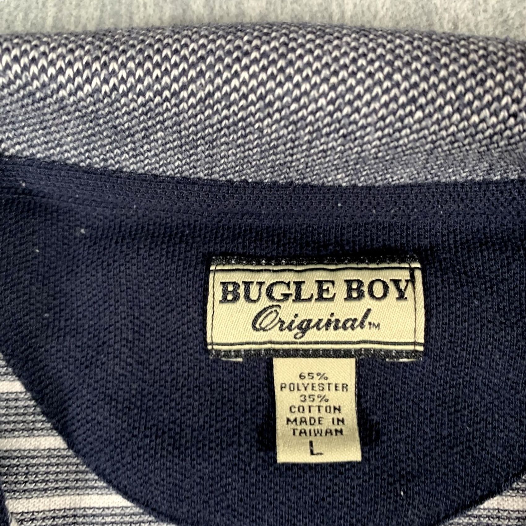 Bugle Boy VINTAGE Bugle Boy Polo Shirt Mens Large Gray Blue Stripe Knit Retro 90s Size US L / EU 52-54 / 3 - 4 Thumbnail