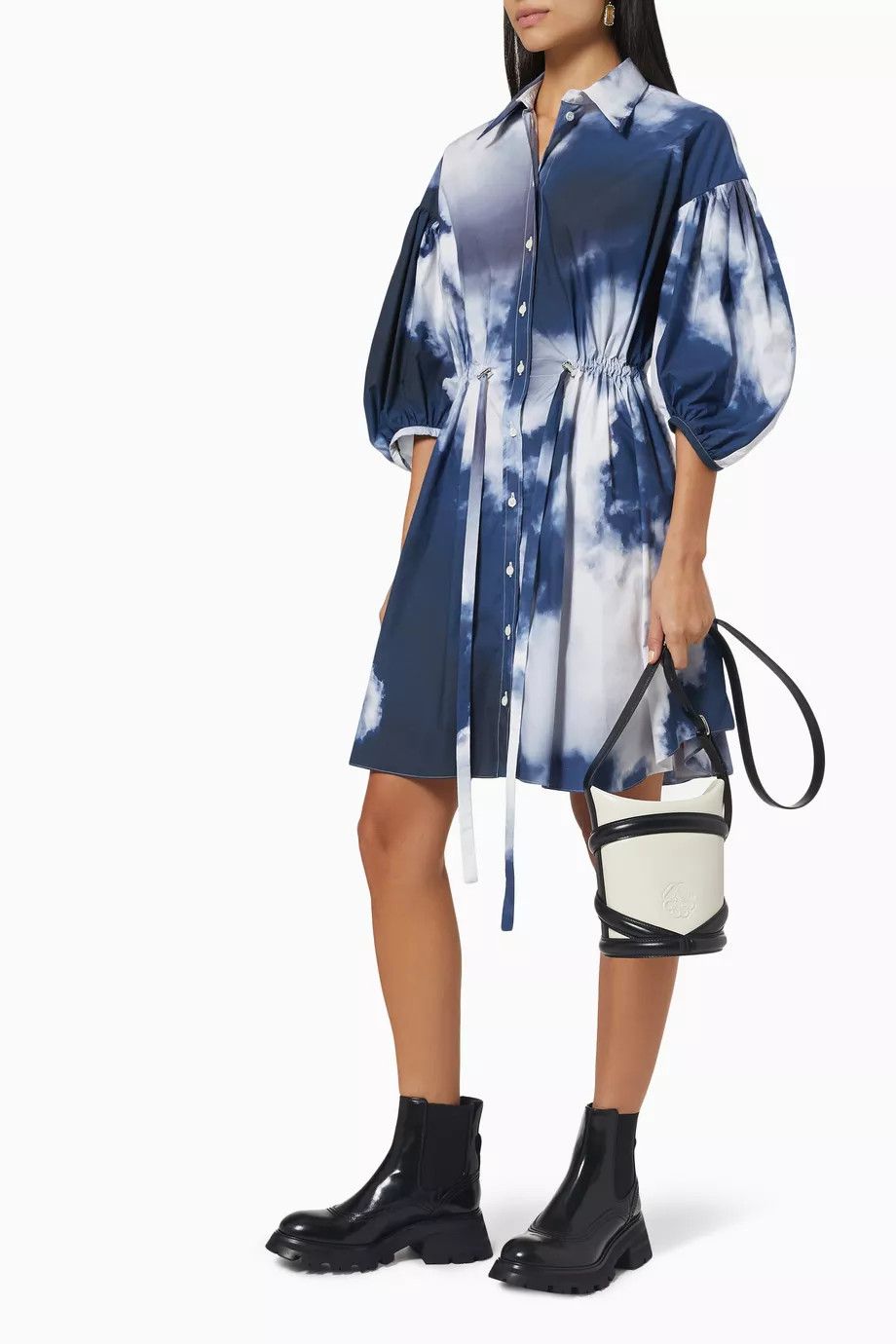 Alexander McQueen o1y0325 Shirt Mini Dress in Blue & White Size M / US 6-8 / IT 42-44 - 2 Thumbnail