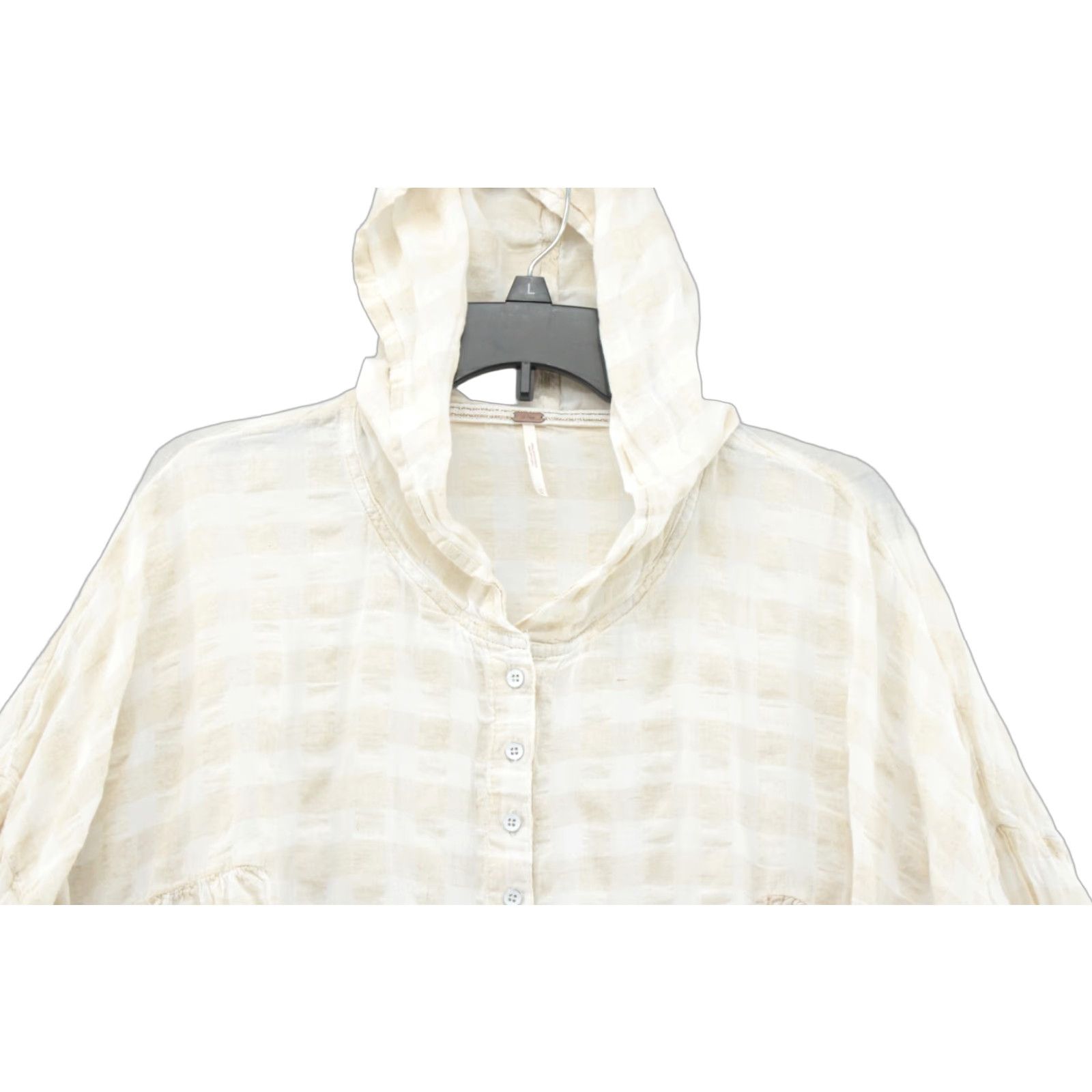 Free People Free people Shirt Women's Medium button chest white w/ beige wide plaid Hoodie Size M / US 6-8 / IT 42-44 - 1 Thumbnail