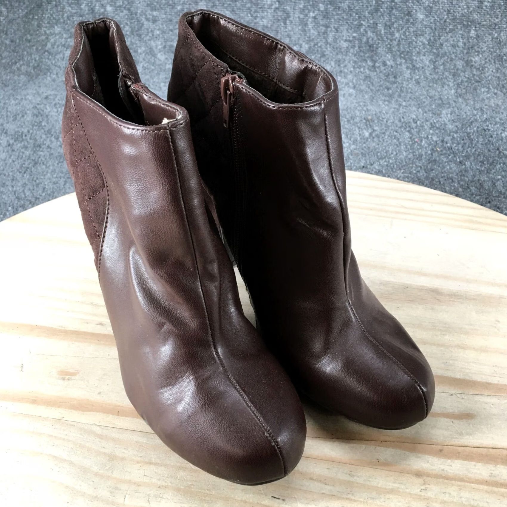 Vintage Bamboo Boots Womens Ankle Booties Mozza 17X Brown Faux Leather, Heel Cone, 10 US, Boots, Women, M, Brown, Faux Leather, 4 in, Casual, Vintage: No Size US 10 / IT 40 - 3 Thumbnail