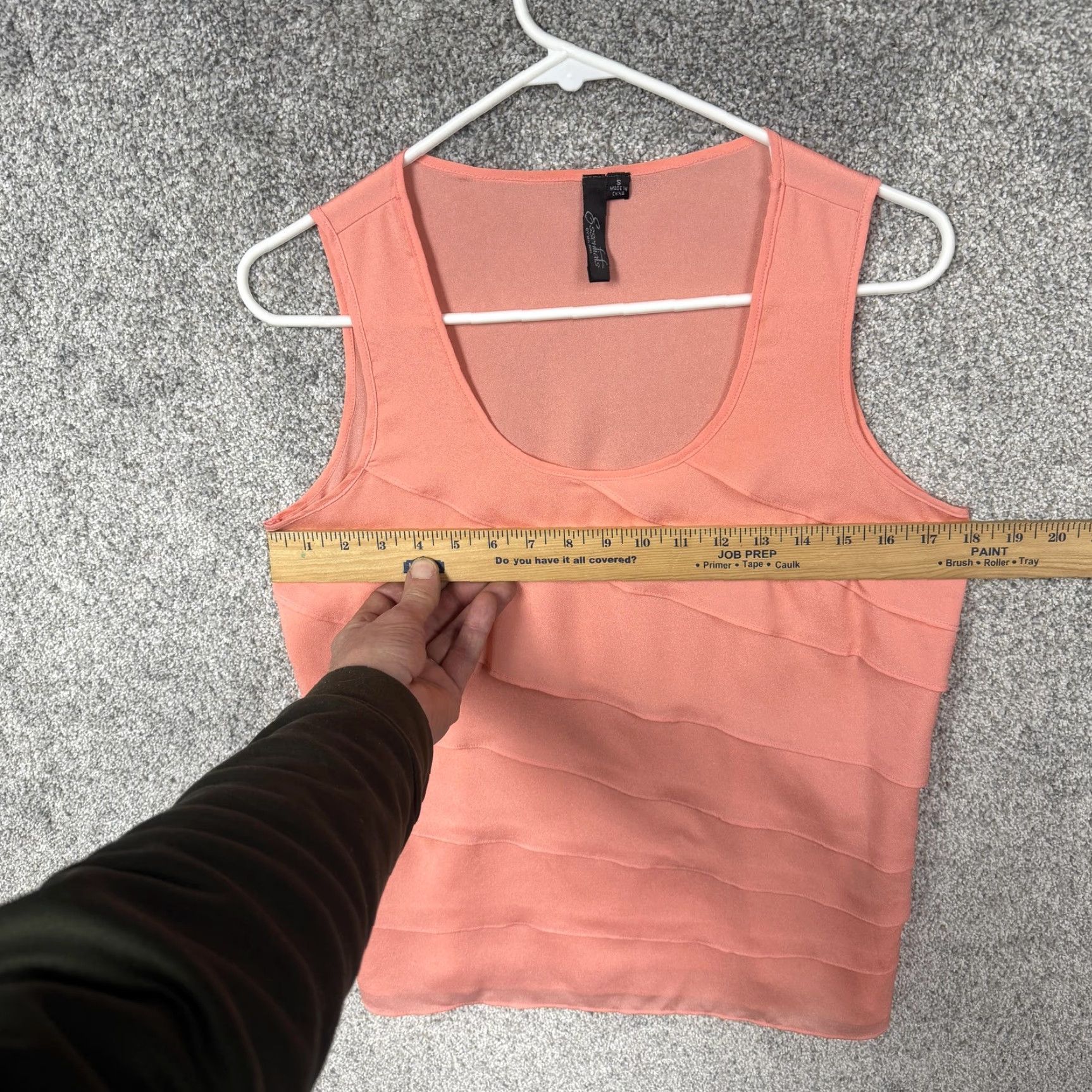 Essentials Essentials by Milano Tank Top Womens S Peach Tiered Ruffle Chiffon Sleeveless Scoop Neck Casual Bohemian Size S / US 4 / IT 40 - 3 Thumbnail