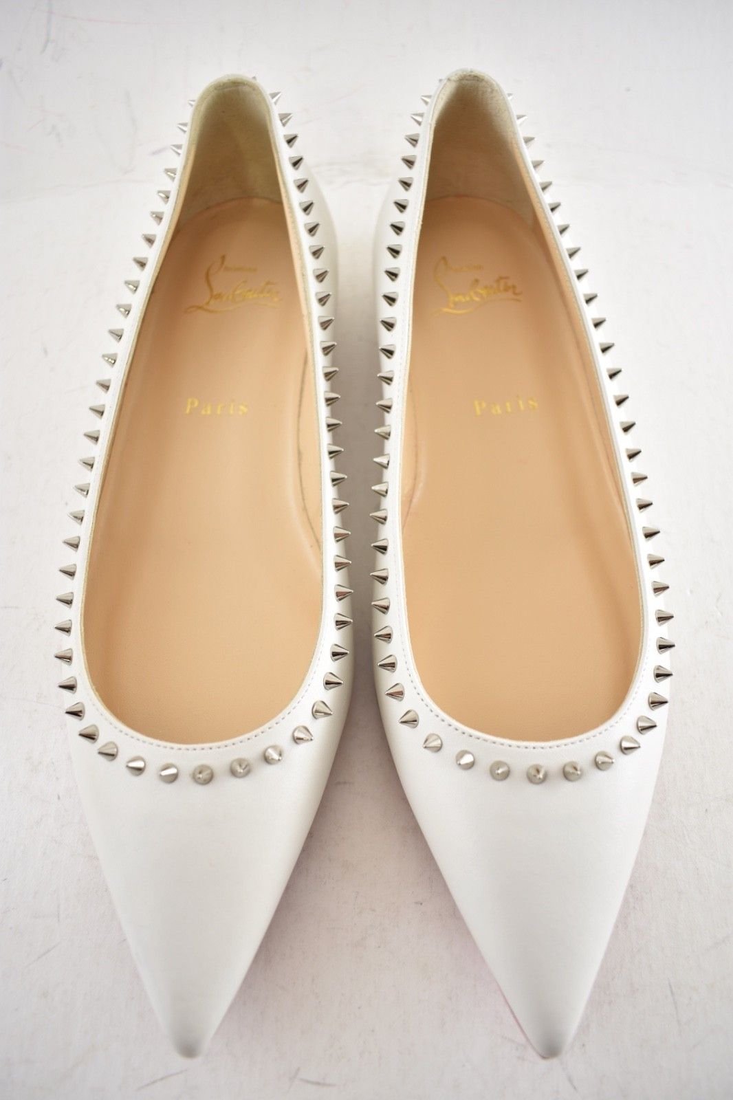 Christian Louboutin Anjalina Flat White Snow Leather Spike Pointed Ballerina 36 Size US 6 / IT 36 - 6 Thumbnail