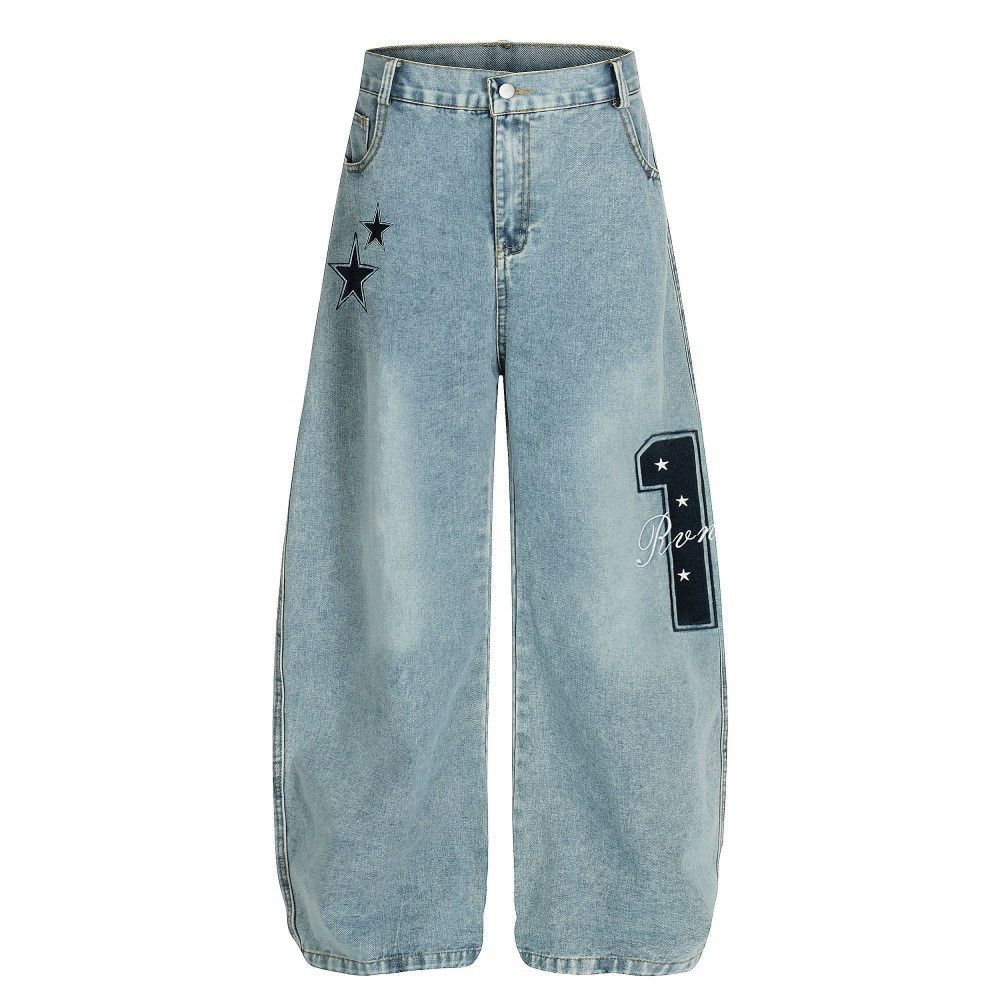 Vintage American star embroidered pocket denim curved jeans Size US 32 / EU 48 - 2 Thumbnail