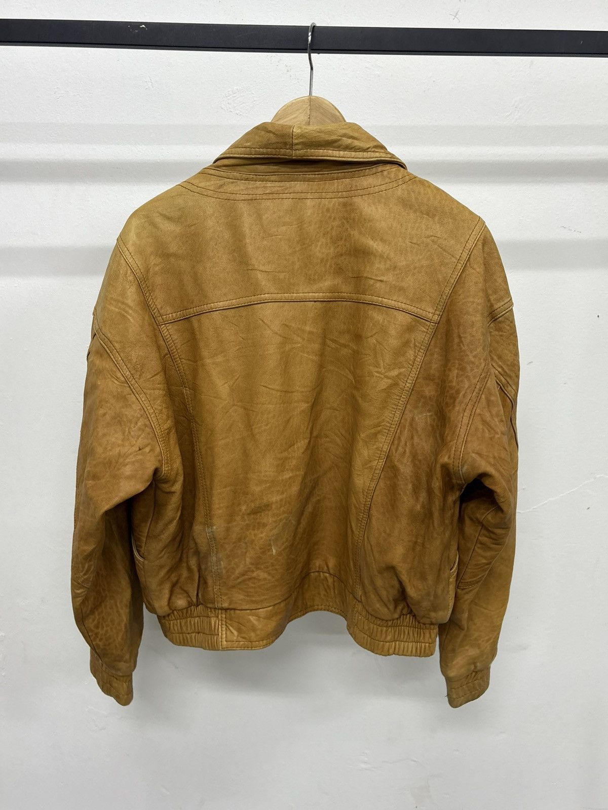 Rare Vintage 80s Patina Leather Bomber Jacket Double Collar