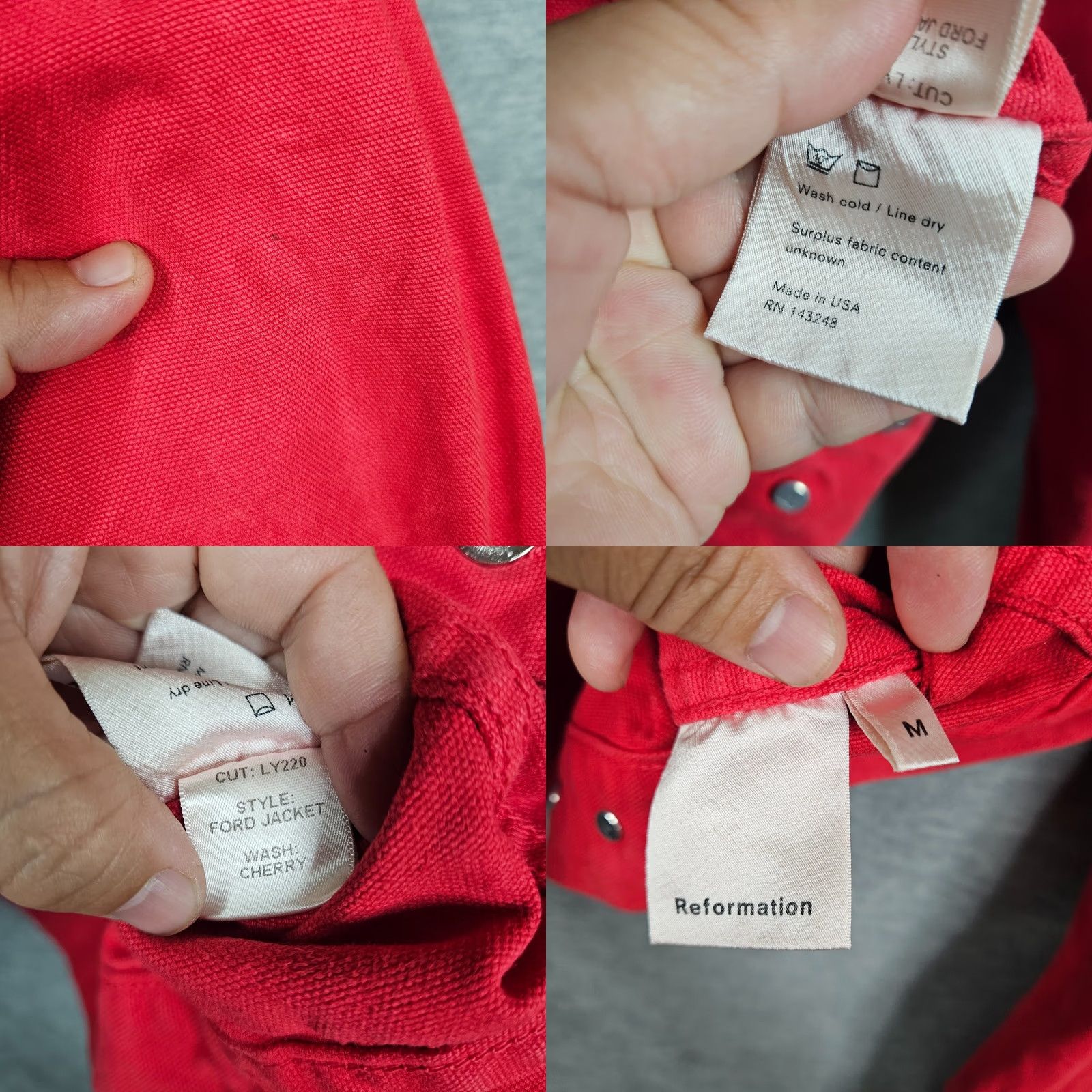 Reformation Reformation Denim Jacket Women's Cherry Red Button-up Cropped Ford Size M Shirt Adult Regular Red 90s? Size M / US 6-8 / IT 42-44 - 8 Thumbnail