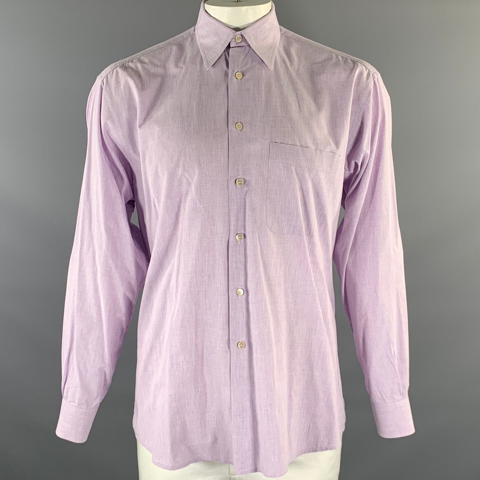 Ermenegildo Zegna ERMENEGILDO ZEGNA XL Purple Lilac Cotton Long Sleeve Shirt Size US XL / EU 56 / 4 - 1 Thumbnail