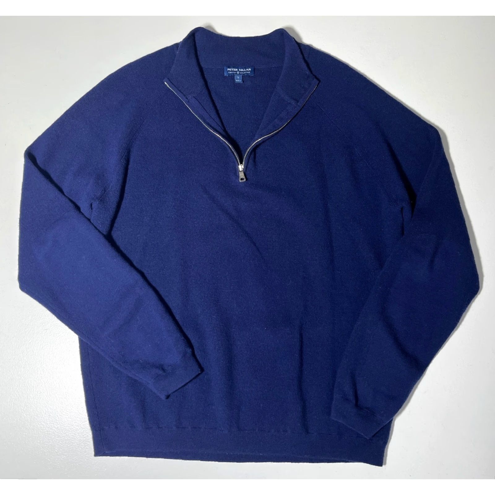 Peter Millar Peter Millar Crown Crafted 1/4 Zip Pullover Sweater Mens L Navy Wool Blend Long Sleeve Size US L / EU 52-54 / 3 - 3 Thumbnail