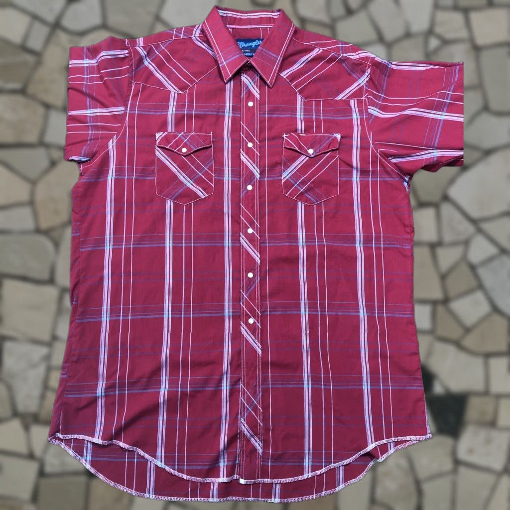 Wrangler Vtg Wrangler Button-Up Shirt 2XL Red Plaid Collared Long Sleeve X-Long Tails Cowboy Western 90s 80s 70s Mens Size ONE SIZE - 1 Thumbnail