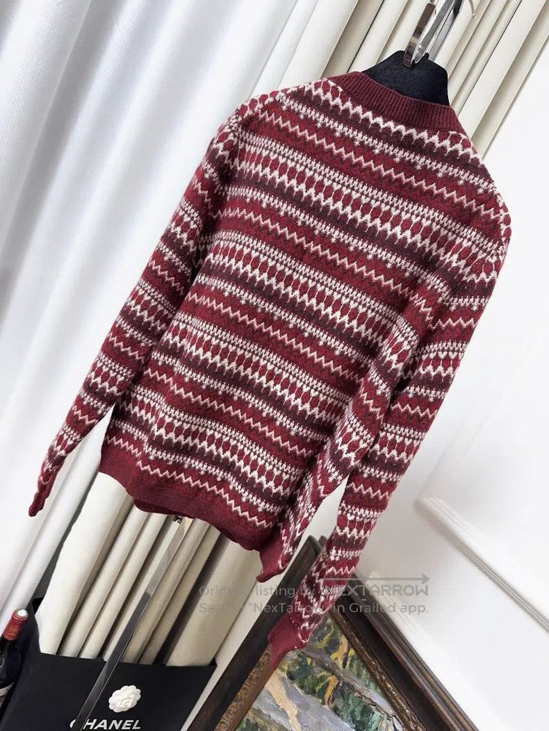 Loro Piana Loro Piana Holiday Limited Wine Red Fair Isle Knit Wool an Size S / US 4 / IT 40 - 2 Thumbnail