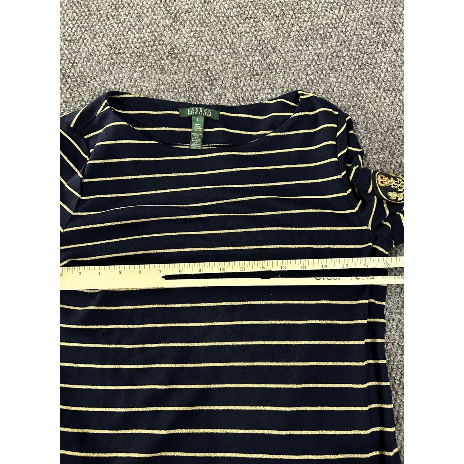 Ralph Lauren Lauren Ralph Lauren Shirt Womens Large Navy Gold Stripe Nautical Crest Top Size L / US 10 / IT 46 - 5 Thumbnail