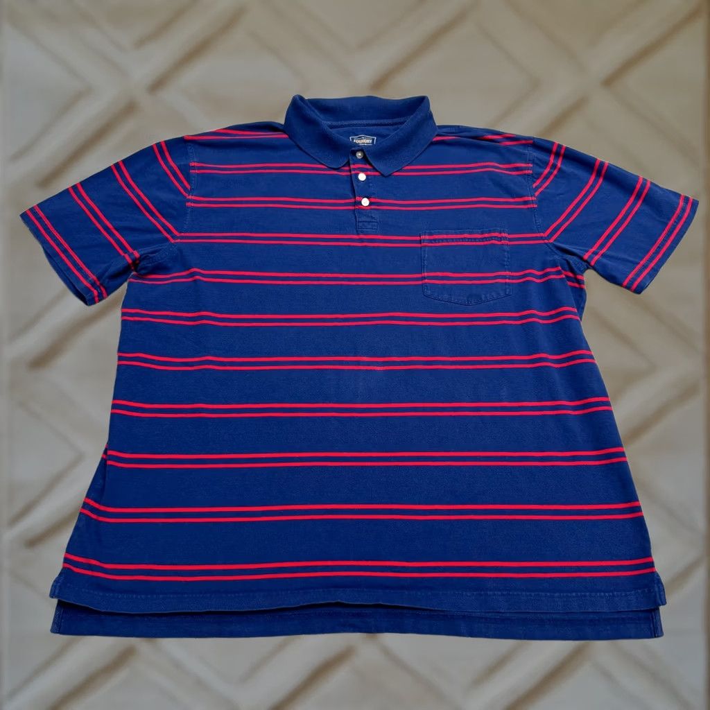 Vintage The Foundry Striped Polo Shirt Mens 2XL Tall Blue Red Cotton Pocket Polo Size US XXL / EU 58 / 5 - 1 Thumbnail