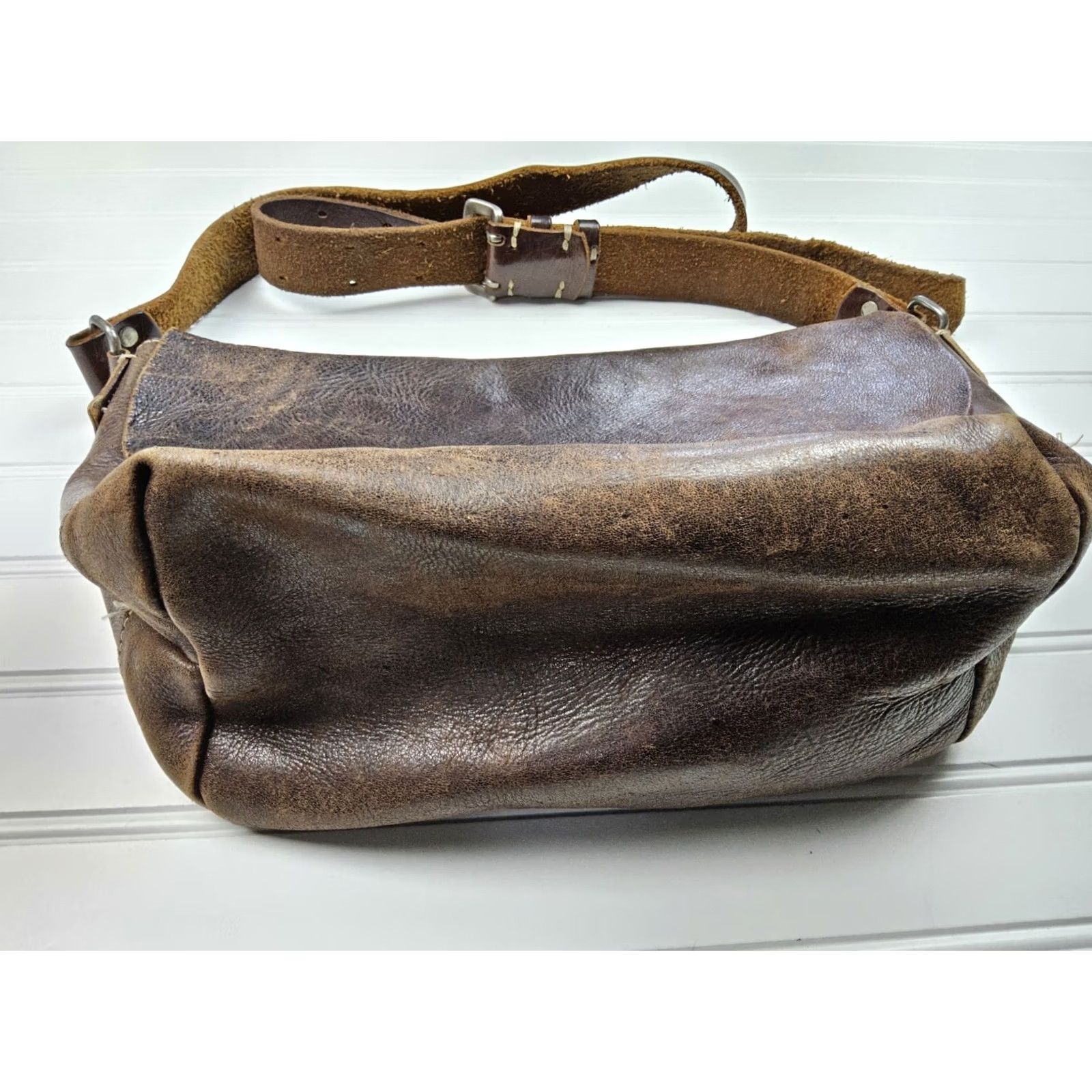 Vintage H 1203 MANO FECE Leather Distressed Shoulder Handbag Purse Size ONE SIZE - 4 Thumbnail