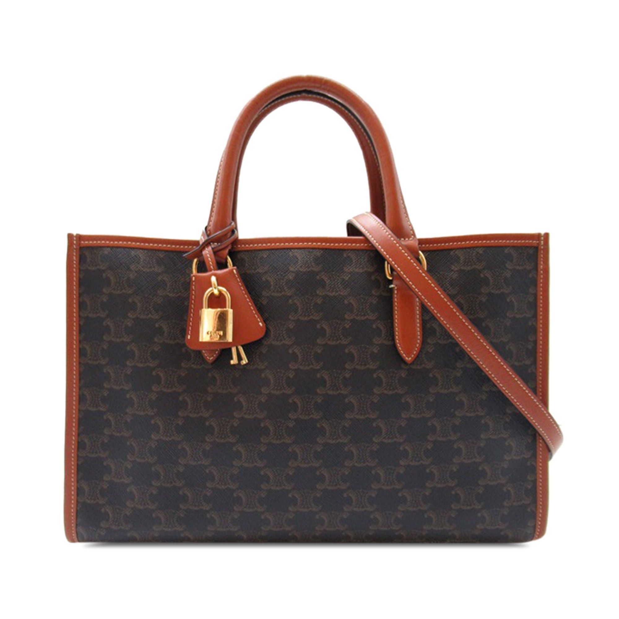 image of Celine Mini Triomphe Horizontal Cabas Satchel in Brown, Women's